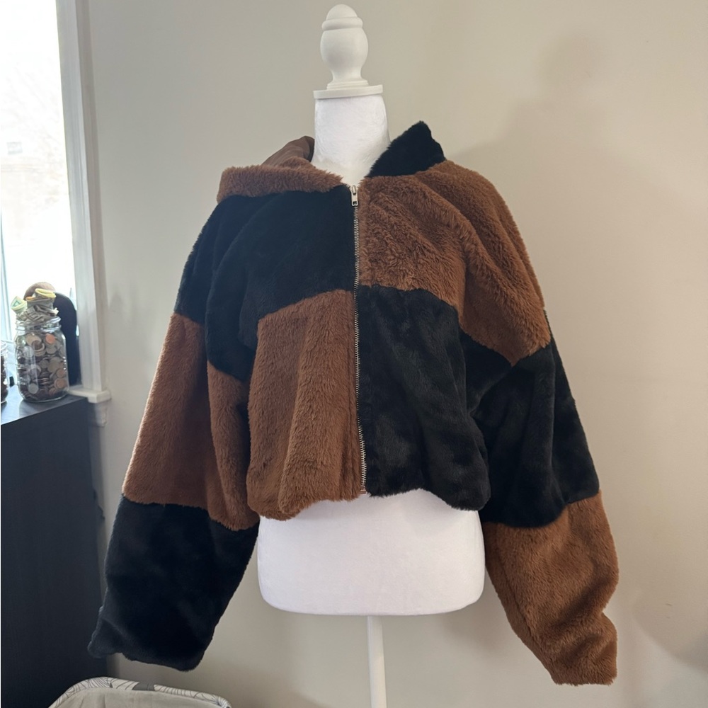 Colorblock Faux Fur Jacket